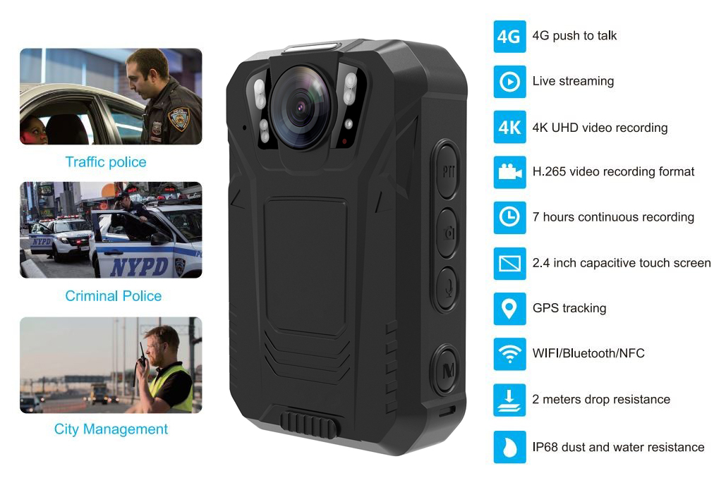 Police body kamera 4G body cam wifi bluetooth PTT IP68 NFC