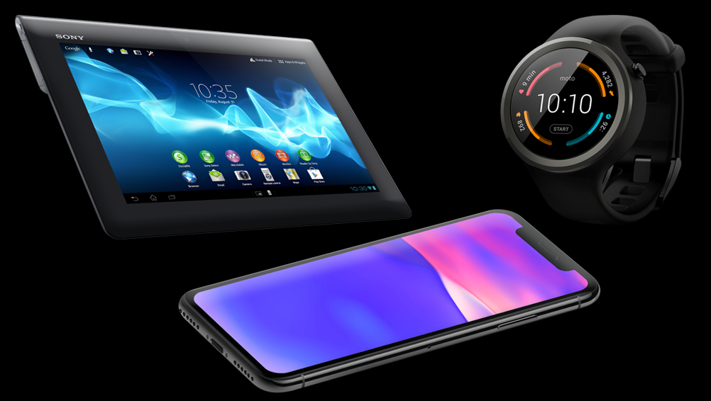 kompatibilis smartphone, intelligens óra, tabletta, laptop