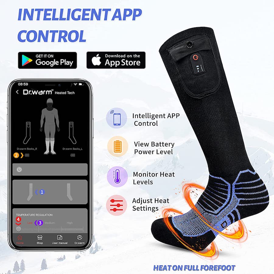 Fűthető elektromos zokni - vezérlés mobil okostelefon alkalmazáson keresztül