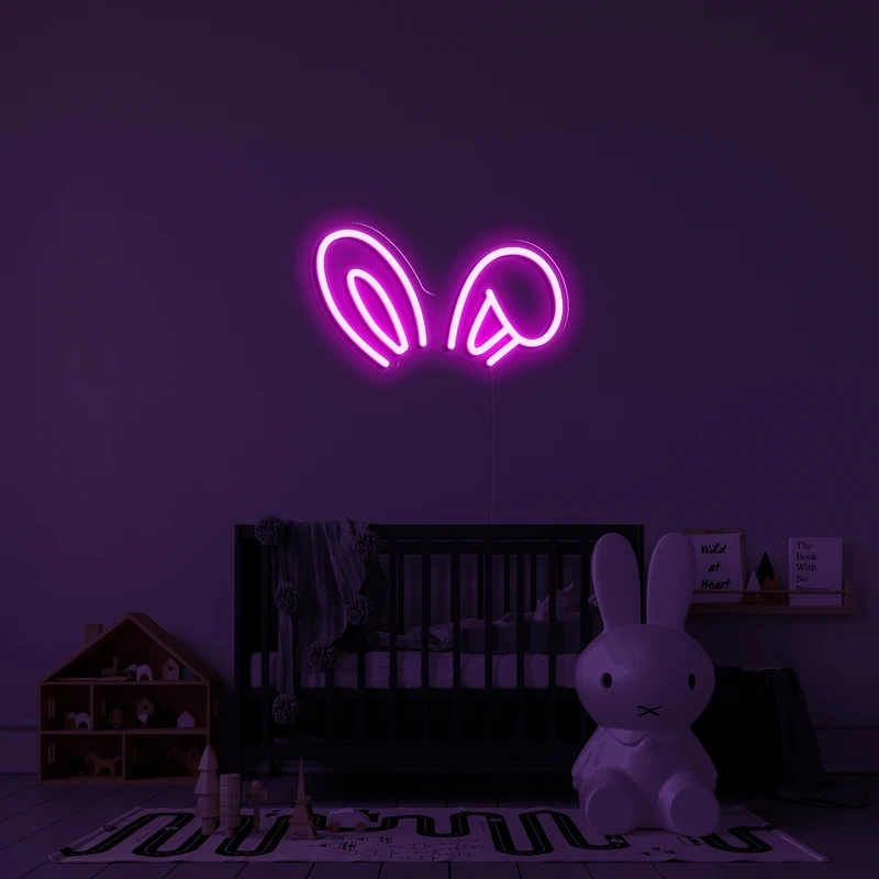 3D izzó neon logó a falon - nyuszi füle