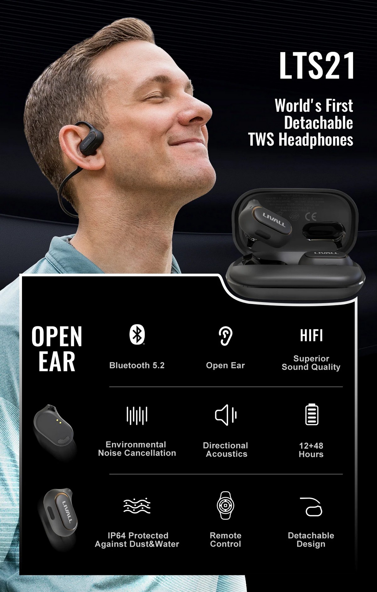 Sport vezeték nélküli fejhallgató bluetooth-al - levehető nyitott füles kialakítás