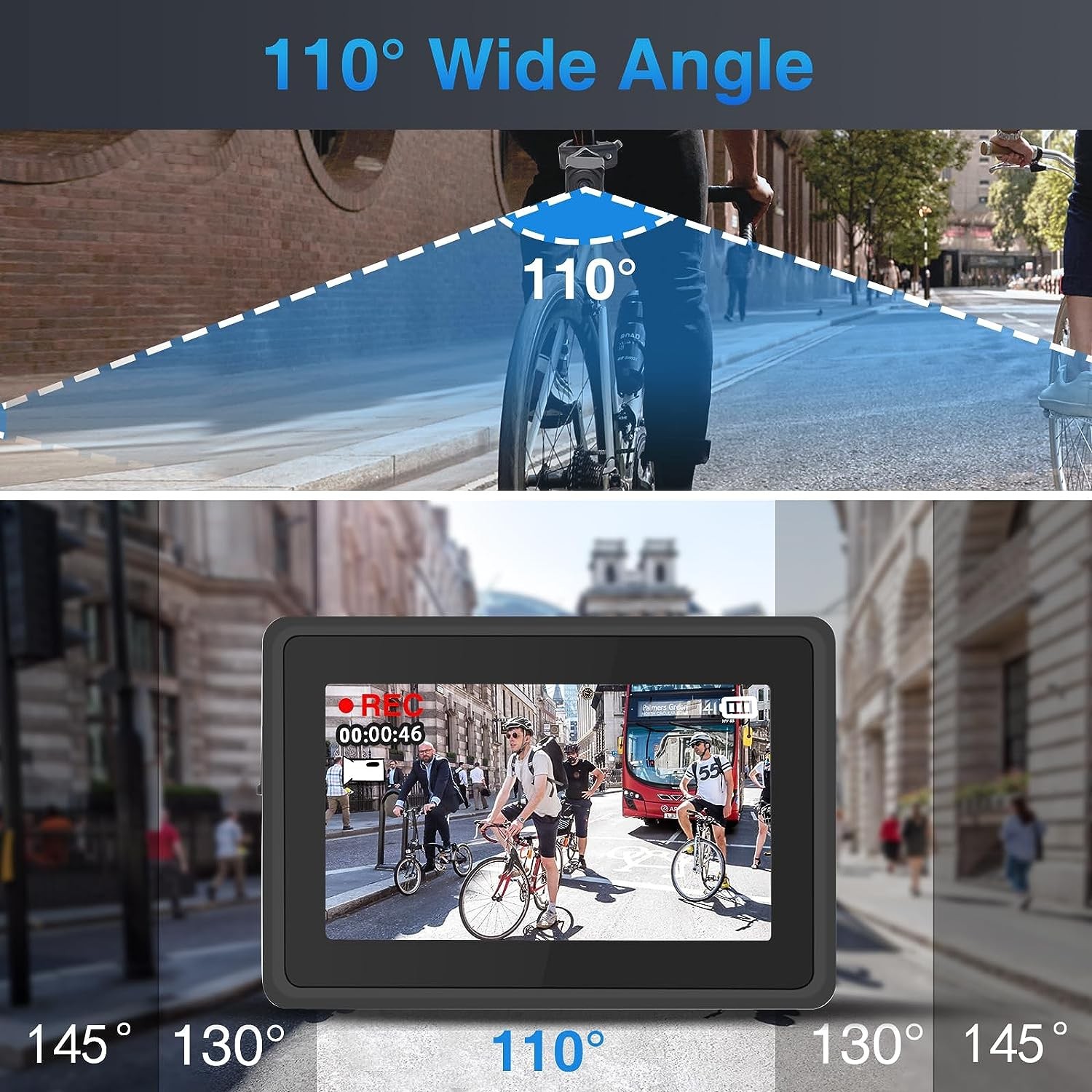 kerékpár kamera betekintési szöge 110 fok + monitor