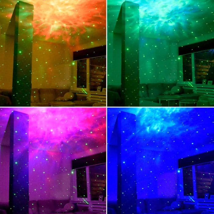 projektor éjszakai égbolt aurora fények lézer csillagok űrhajós