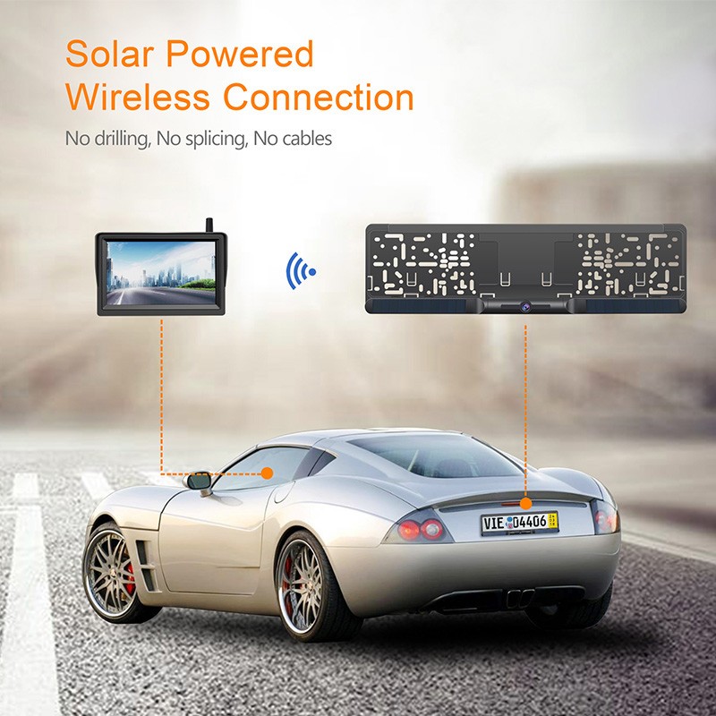 napelemes autó kamera és HD monitor a rendszámban