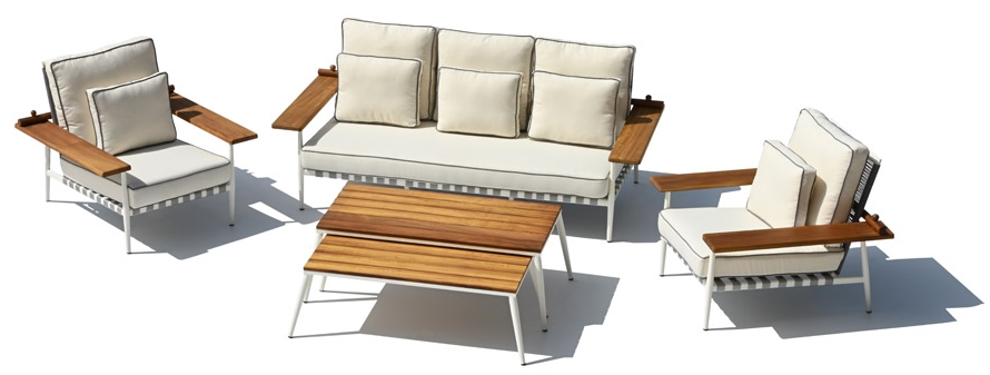 Exkluzív kialakítású, fából készült alumínium kültéri kerti ülőhely nagy asztallal
