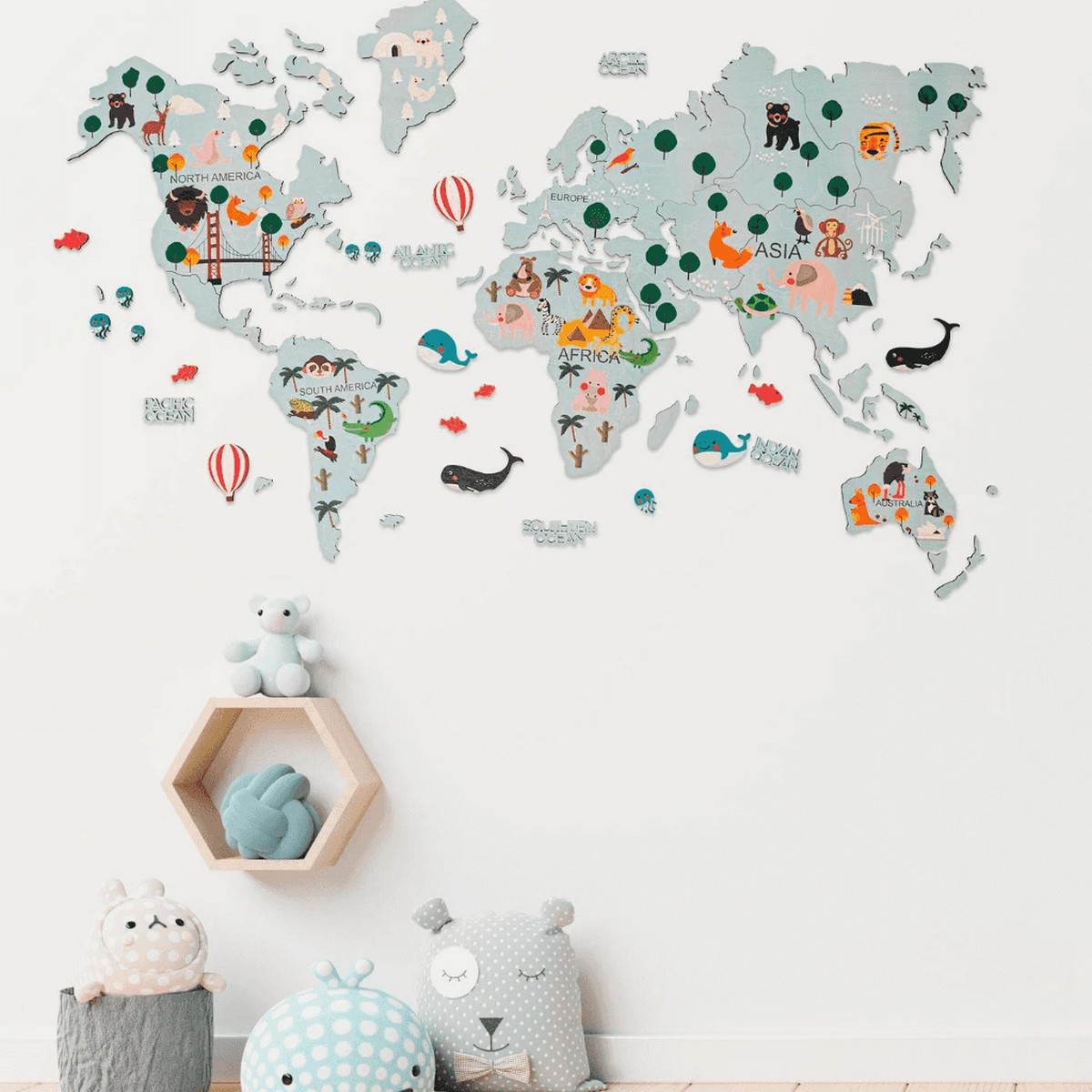 fa térkép a falon 2D kontinensek