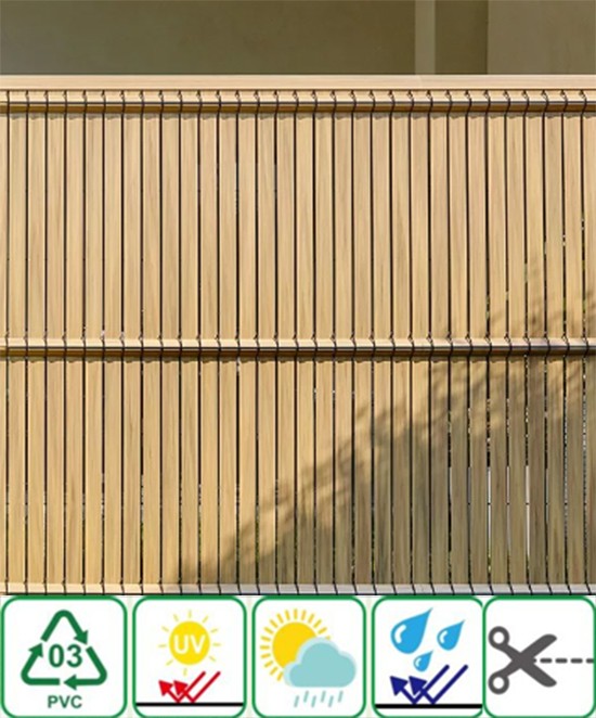 egyenes PVC panelek a kerítéshez hálós töltelékként
