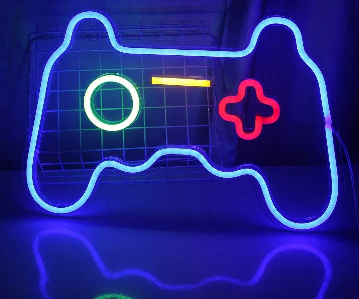 neon led logó a fali világításon - gamepad