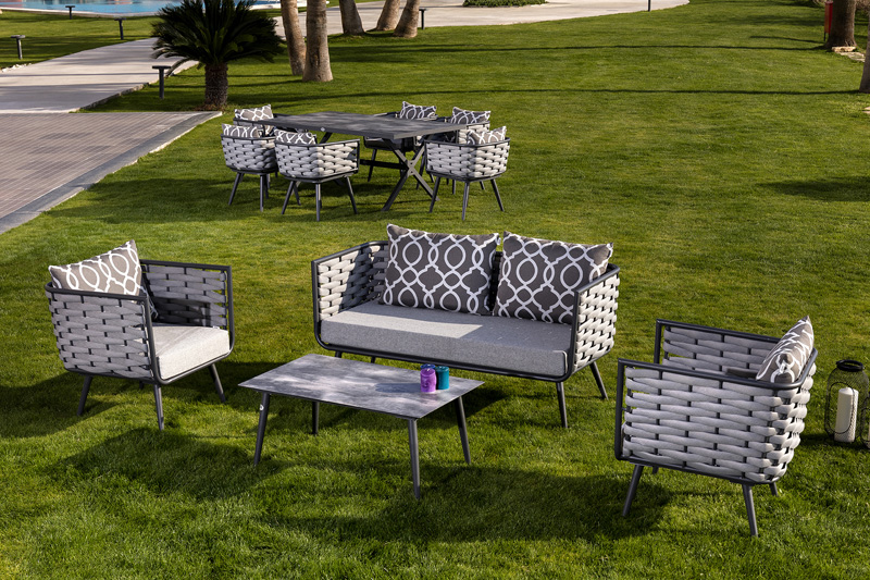 Luxus ülőgarnitúra a kertbe vagy teraszra kiváló minőségű alumínium szerkezettel, elegáns szürke színben