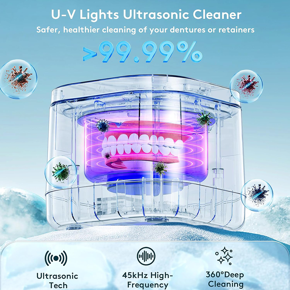 ultrahangos rögzítő tisztító műfogsor tisztító U-V 99,99% könnyű tisztítás