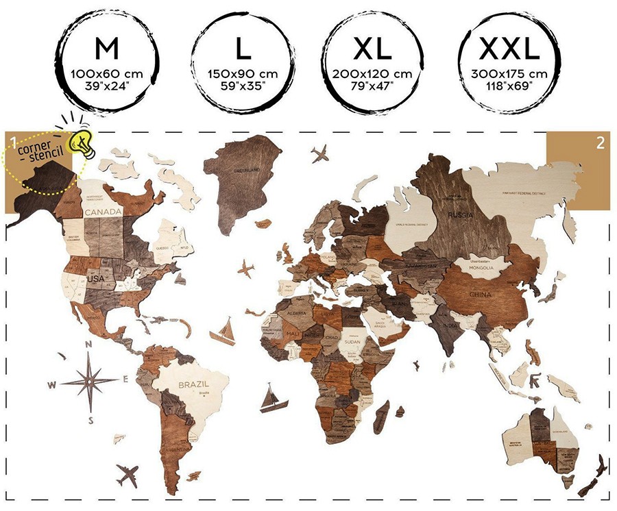 3D-s fa festmény XXL méretű világtérképen