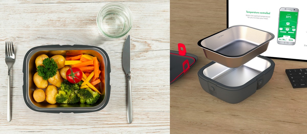 Termikus ételmelegítő doboz bluetooth-on keresztül mobiltelefonhoz való csatlakozással