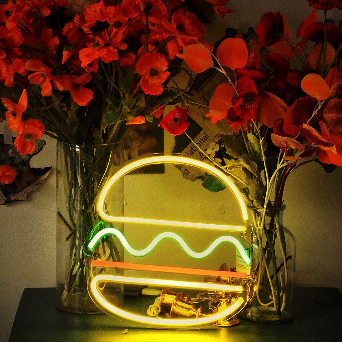 világos logó neon étterem led tábla - burger hamburger