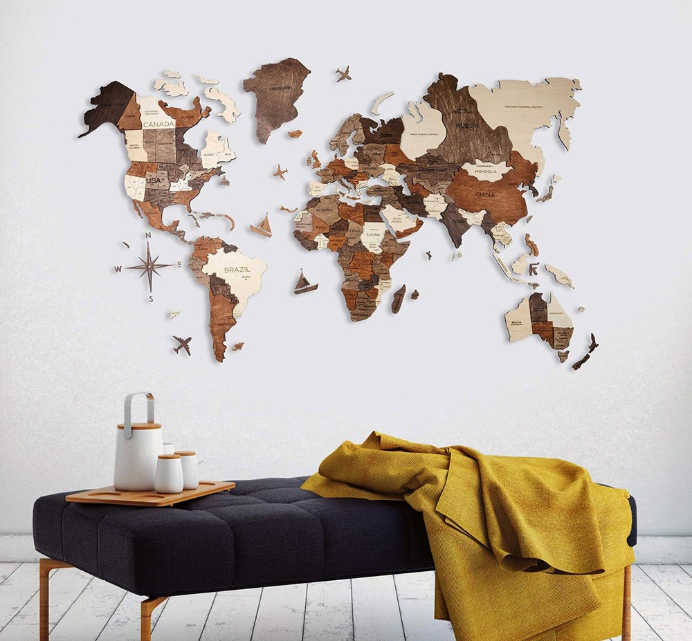 3D-s fa világtérképek a falon